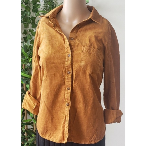 Golden yellow corduroy button down shirt - Picture 2 of 12